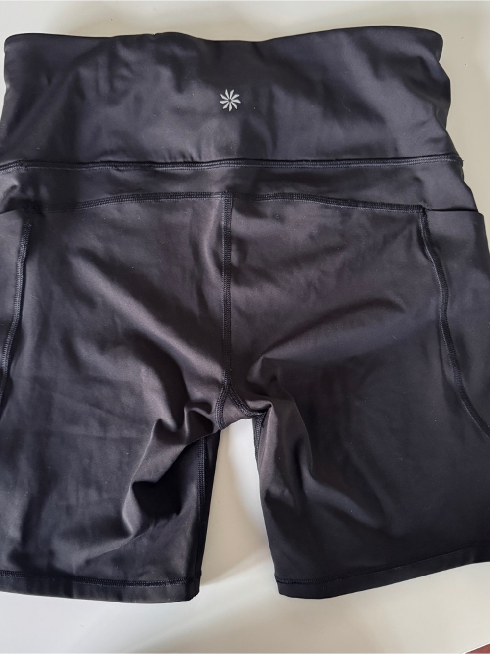 Athleta Ultimate Stash Black High-Rise Bike Shorts with Side Pockets - Picture 2 of 4